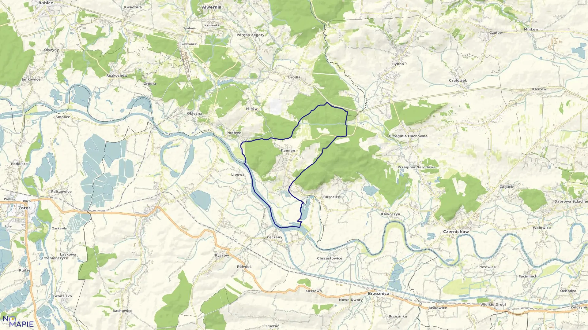 Mapa obrębu Kamień w gminie Czernichów