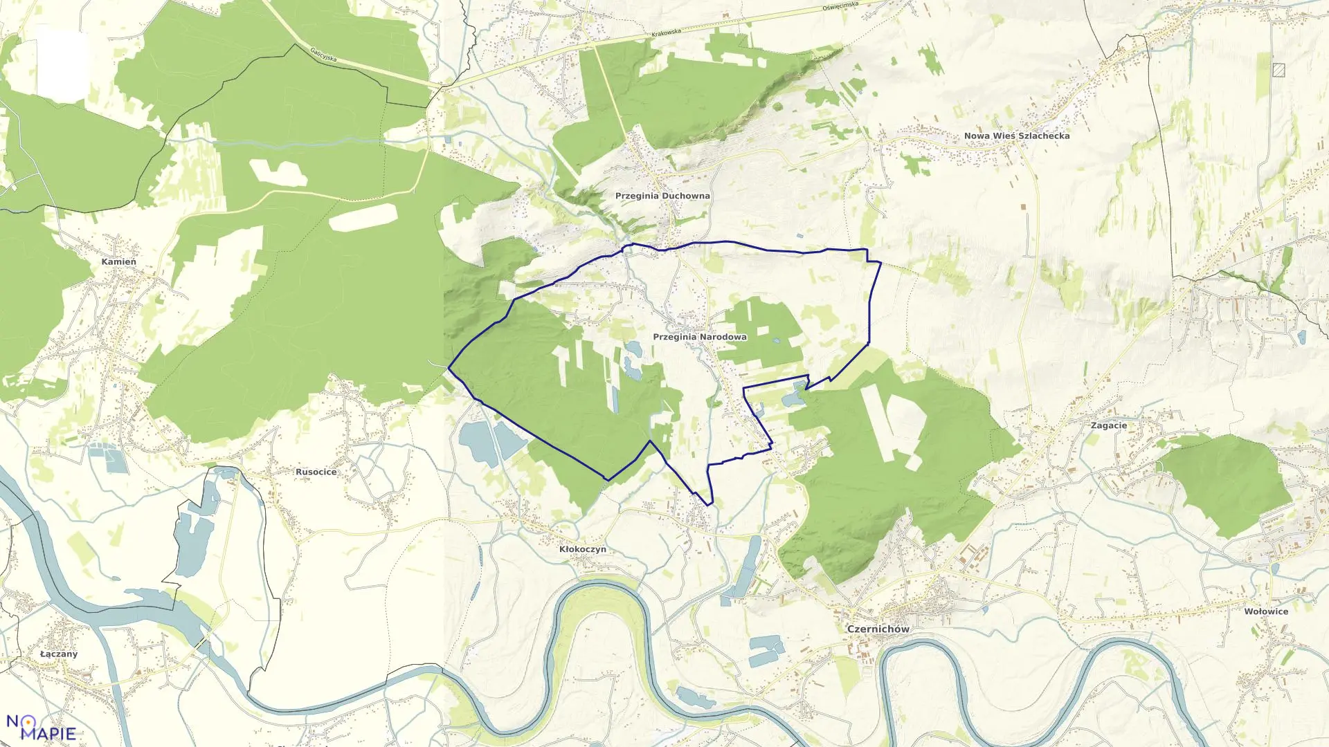 Mapa obrębu Przeginia Narodowa w gminie Czernichów