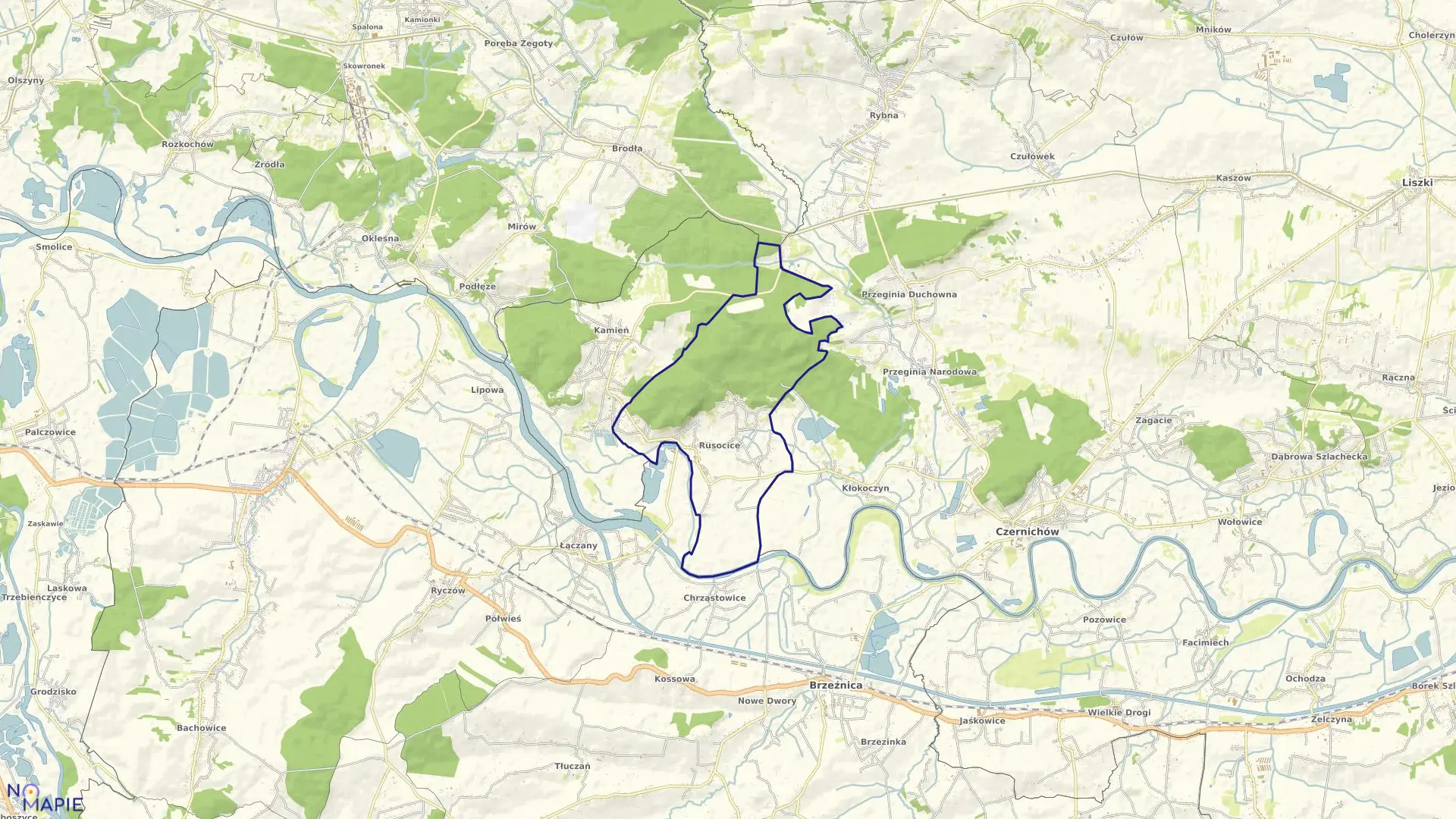 Mapa obrębu Rusocice w gminie Czernichów