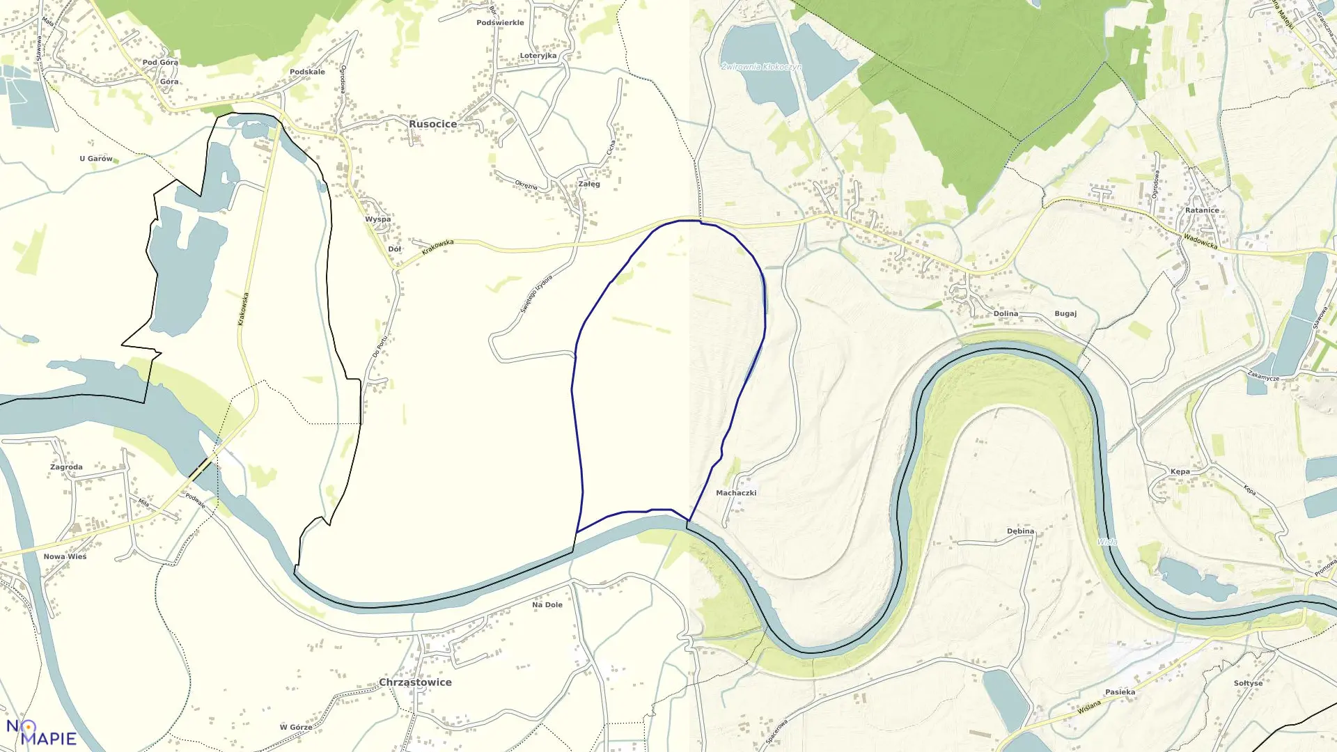 Mapa obrębu Rusocice-Koło w gminie Czernichów