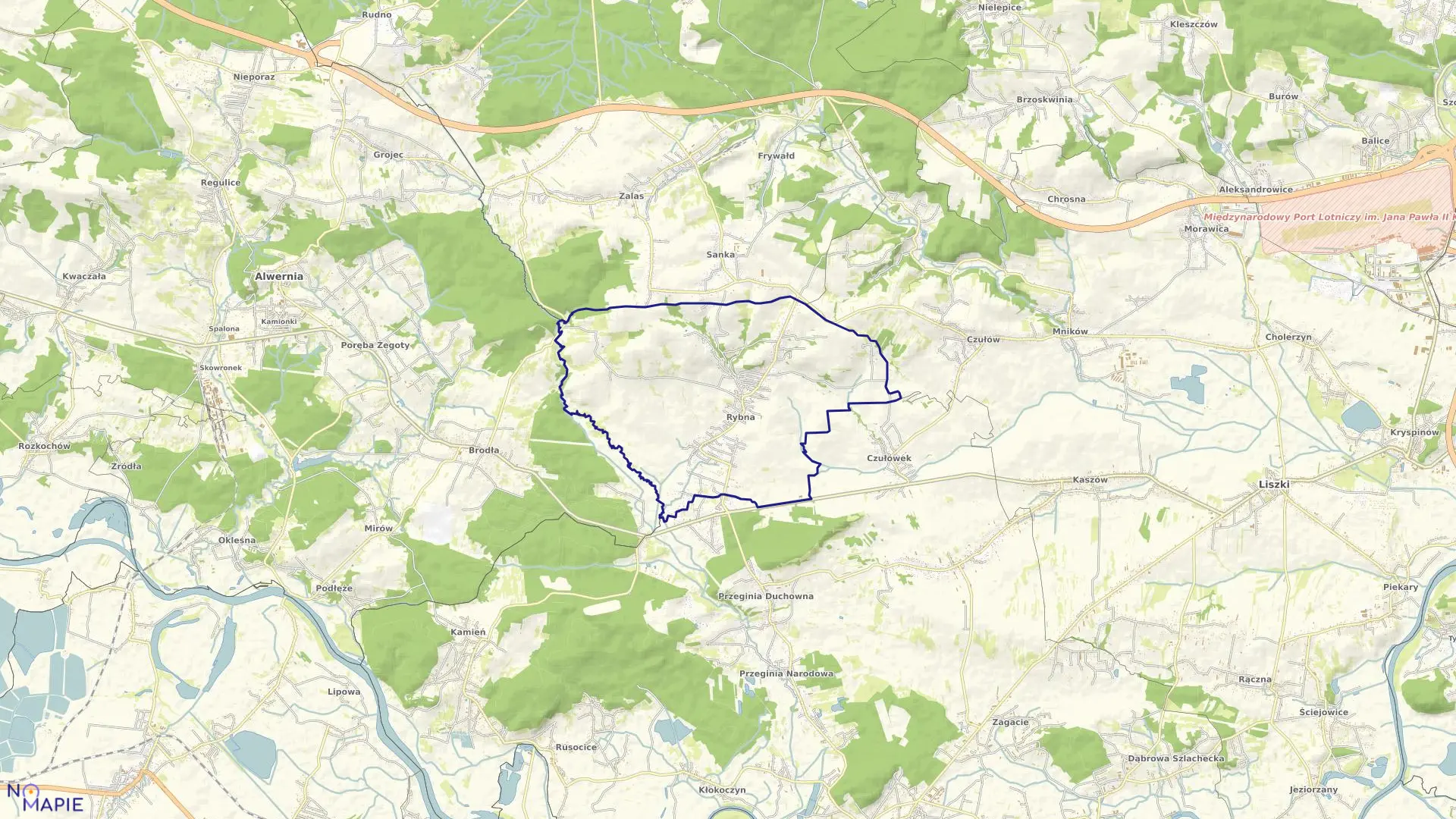Mapa obrębu Rybna w gminie Czernichów