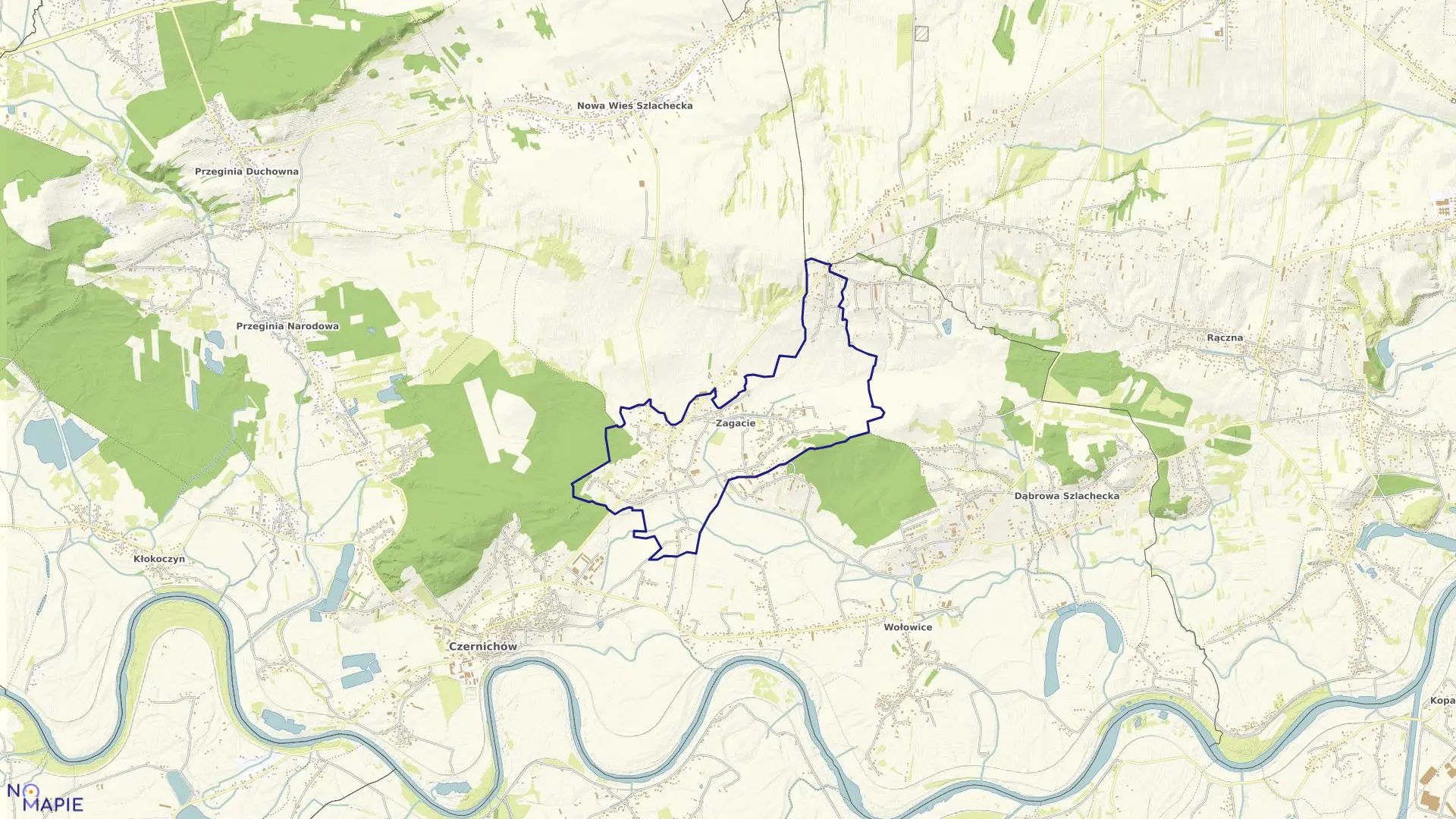 Mapa obrębu Zagacie w gminie Czernichów